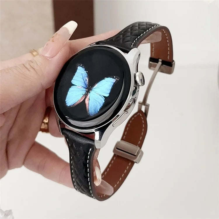 For Samsung Galaxy Watch3 45mm / Huawei Watch Ultimate Genuine Cow Leather 22mm Watch Band with Rhombus Pattern