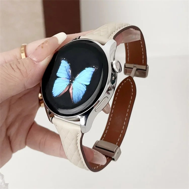 For Samsung Galaxy Watch3 45mm / Huawei Watch Ultimate Genuine Cow Leather 22mm Watch Band with Rhombus Pattern