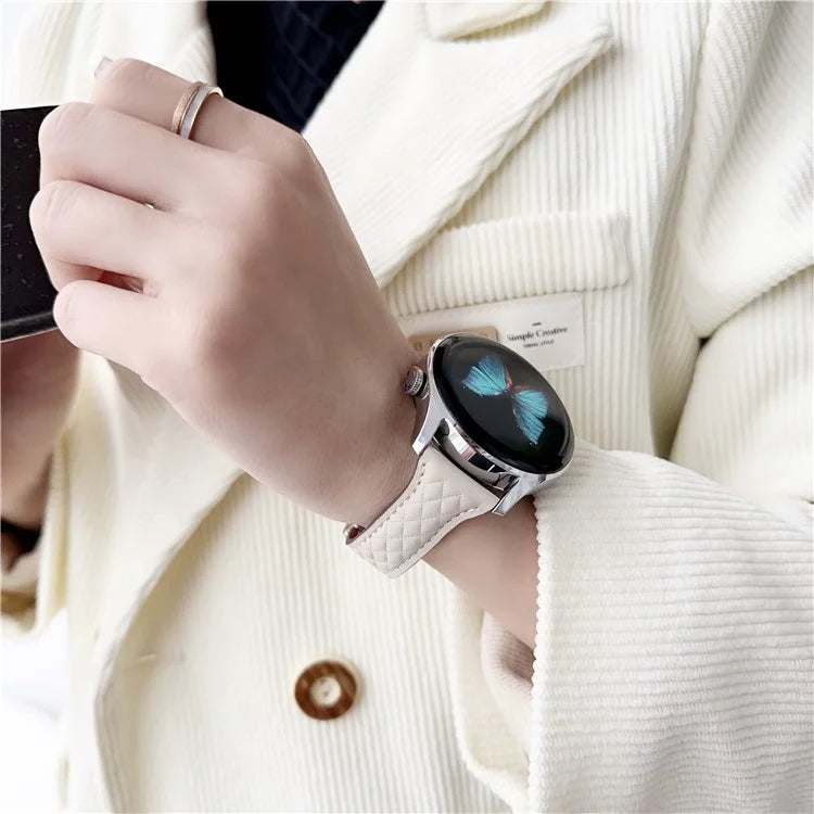 For Samsung Galaxy Watch3 45mm / Huawei Watch Ultimate Genuine Cow Leather 22mm Watch Band with Rhombus Pattern
