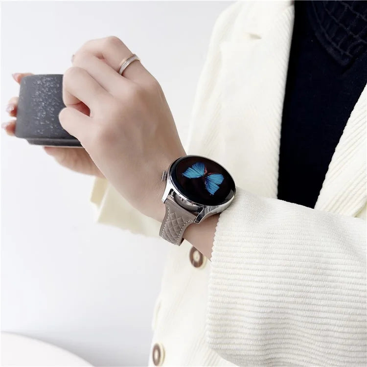 For Samsung Galaxy Watch3 45mm / Huawei Watch Ultimate Genuine Cow Leather 22mm Watch Band with Rhombus Pattern