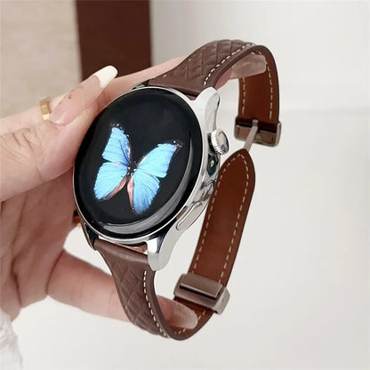 For Samsung Galaxy Watch3 45mm / Huawei Watch Ultimate Genuine Cow Leather 22mm Watch Band with Rhombus Pattern