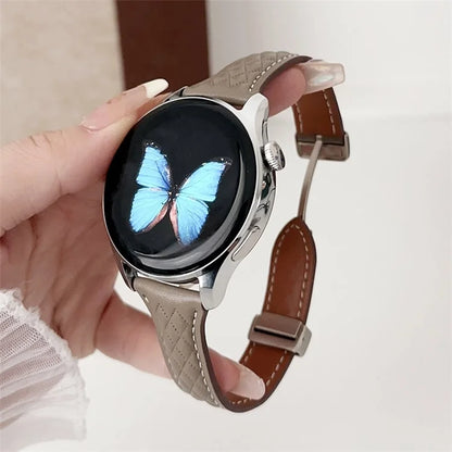 For Samsung Galaxy Watch3 45mm / Huawei Watch Ultimate Genuine Cow Leather 22mm Watch Band with Rhombus Pattern