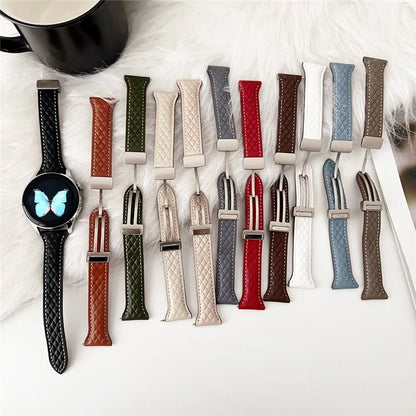 For Samsung Galaxy Watch3 45mm / Huawei Watch Ultimate Genuine Cow Leather 22mm Watch Band with Rhombus Pattern