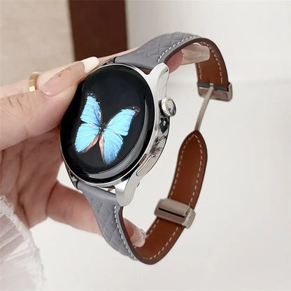 For Samsung Galaxy Watch3 45mm / Huawei Watch Ultimate Genuine Cow Leather 22mm Watch Band with Rhombus Pattern