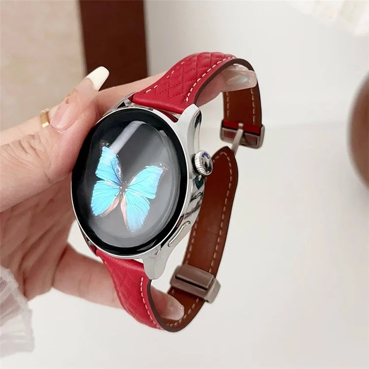 For Samsung Galaxy Watch3 45mm / Huawei Watch Ultimate Genuine Cow Leather 22mm Watch Band with Rhombus Pattern