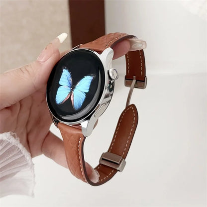 For Samsung Galaxy Watch3 45mm / Huawei Watch Ultimate Genuine Cow Leather 22mm Watch Band with Rhombus Pattern
