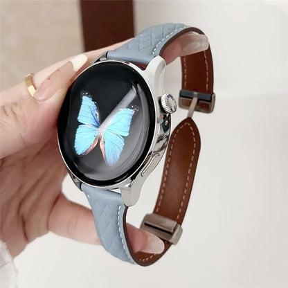 For Samsung Galaxy Watch3 45mm / Huawei Watch Ultimate Genuine Cow Leather 22mm Watch Band with Rhombus Pattern