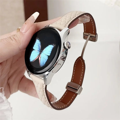 For Samsung Galaxy Watch3 45mm / Huawei Watch Ultimate Genuine Cow Leather 22mm Watch Band with Rhombus Pattern