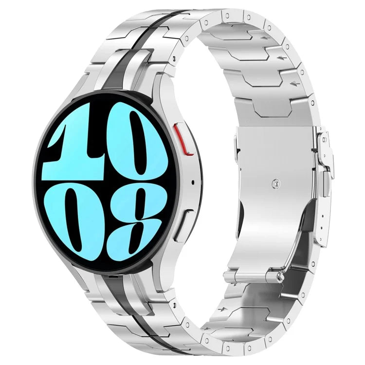 For Samsung Galaxy Watch6 40mm 44mm / Watch6 Classic 43mm 47mm Stainless Steel Band Watch Strap with Connector+Black