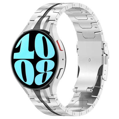 For Samsung Galaxy Watch6 40mm 44mm / Watch6 Classic 43mm 47mm Stainless Steel Band Watch Strap with Connector+Black