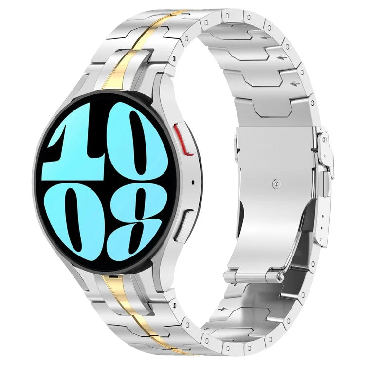 For Samsung Galaxy Watch6 40mm 44mm / Watch6 Classic 43mm 47mm Stainless Steel Band Watch Strap with Connector+Gold