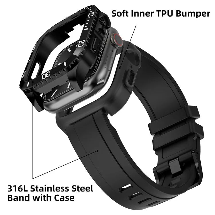 For Apple Watch SE (2023) / SE (2022) / SE / Series 6 5 4 44mm TPU Strap with Stainless Steel Watch Case