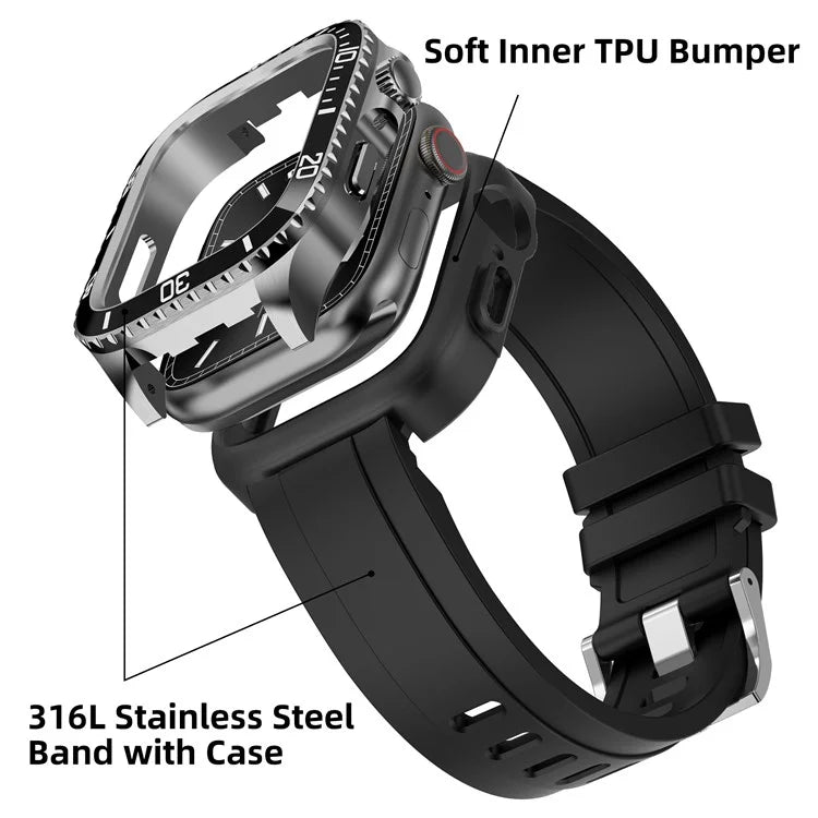 For Apple Watch SE (2023) / SE (2022) / SE / Series 6 5 4 44mm TPU Strap with Stainless Steel Watch Case