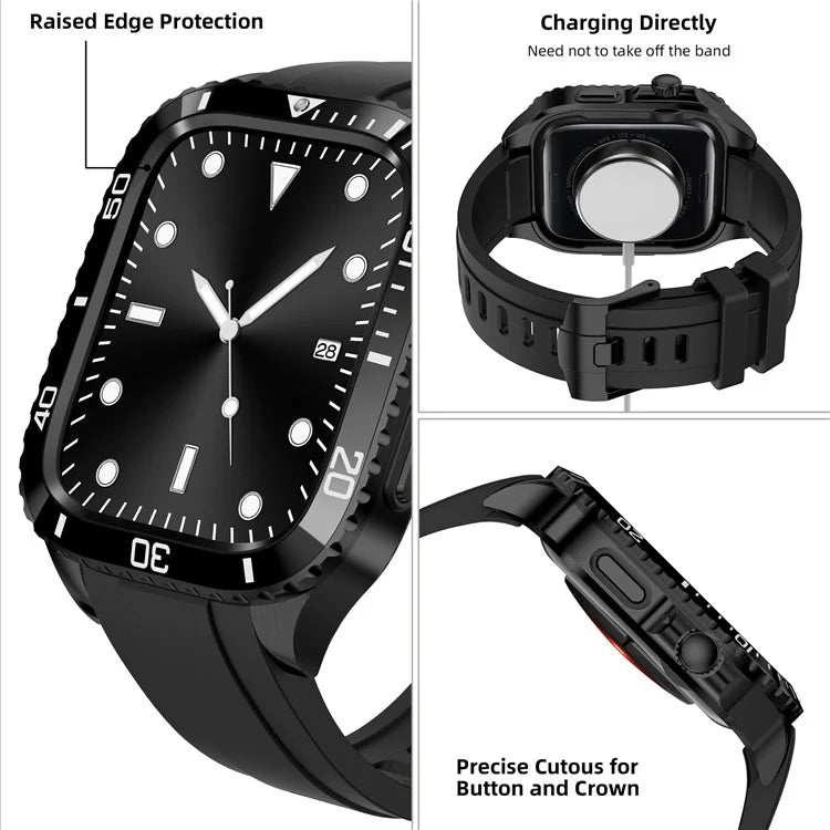 For Apple Watch Series 9 / 8 / 7 45mm TPU Replacement Strap with Stainless Steel Watch Case