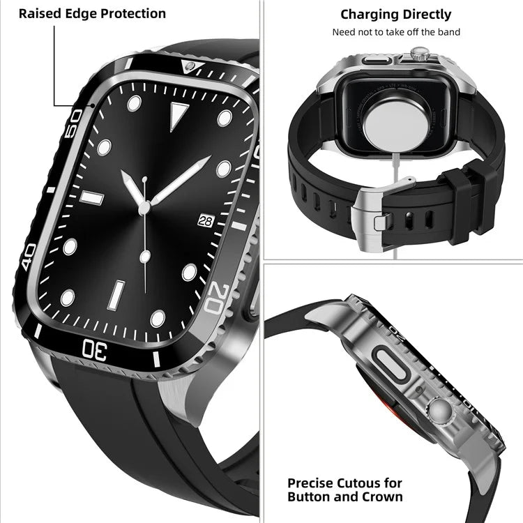 For Apple Watch Series 9 / 8 / 7 45mm TPU Replacement Strap with Stainless Steel Watch Case