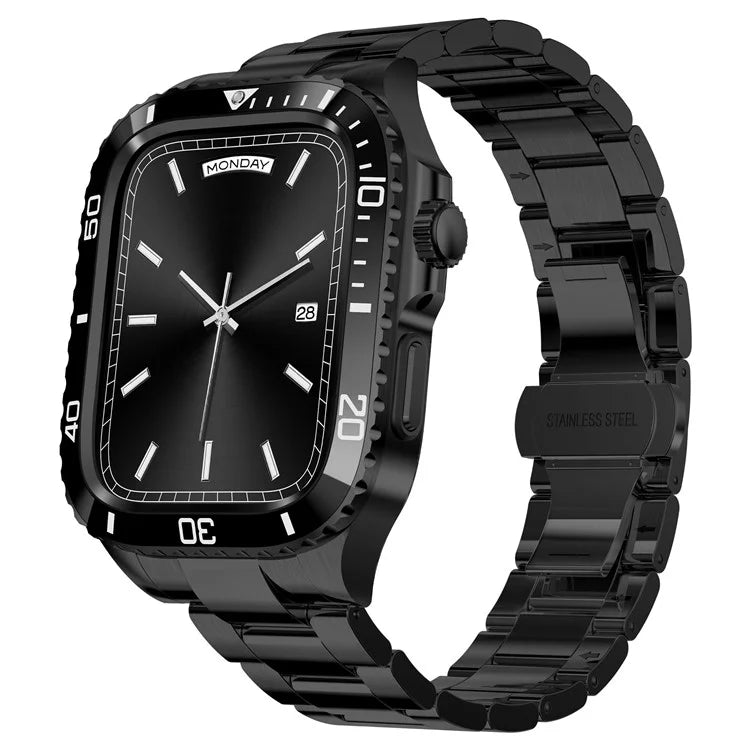 For Apple Watch Series 9 / 8 / 7 45mm Stainless Steel Replacement Strap with Integrated Watch Case
