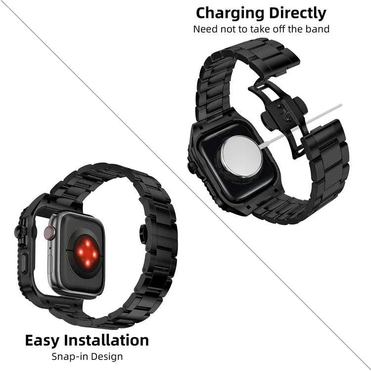 For Apple Watch Series 9 / 8 / 7 45mm Stainless Steel Replacement Strap with Integrated Watch Case