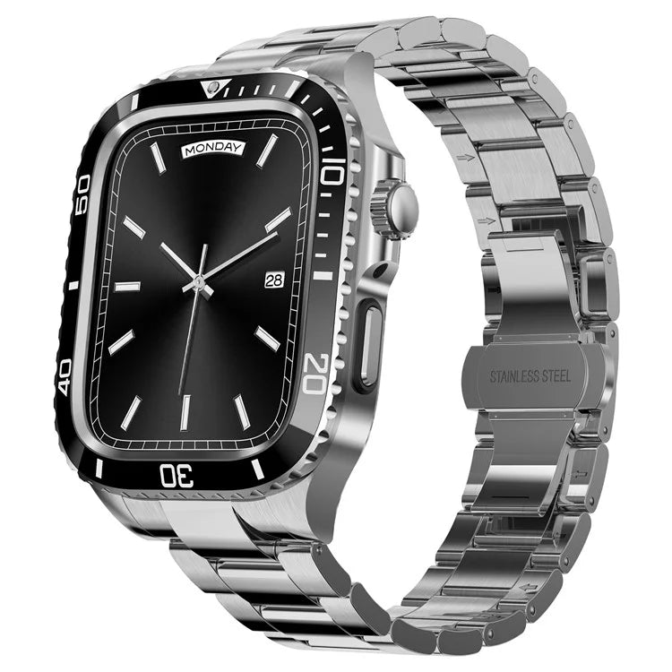 For Apple Watch Series 9 / 8 / 7 45mm Stainless Steel Replacement Strap with Integrated Watch Case