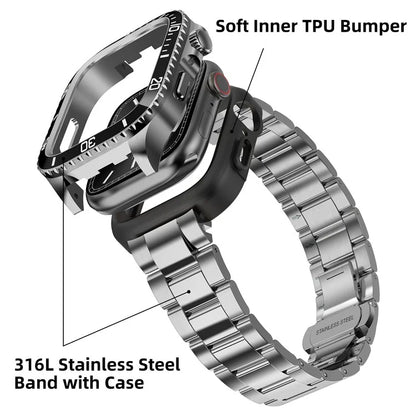 For Apple Watch Series 9 / 8 / 7 45mm Stainless Steel Replacement Strap with Integrated Watch Case