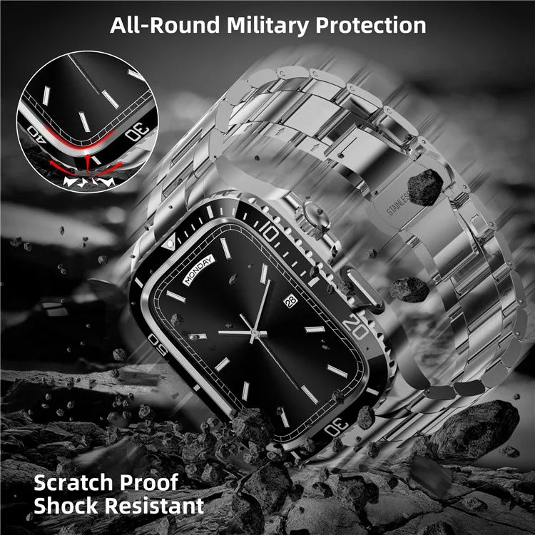 For Apple Watch Series 9 / 8 / 7 45mm Stainless Steel Replacement Strap with Integrated Watch Case