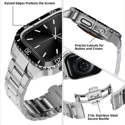 For Apple Watch Series 9 / 8 / 7 45mm Stainless Steel Replacement Strap with Integrated Watch Case