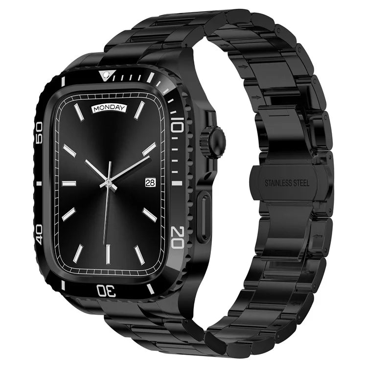 For Apple Watch SE (2023) / SE (2022) / SE / Series 6 5 4 44mm Integrated Stainless Steel Strap with Protective Case