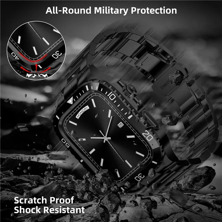 For Apple Watch SE (2023) / SE (2022) / SE / Series 6 5 4 44mm Integrated Stainless Steel Strap with Protective Case