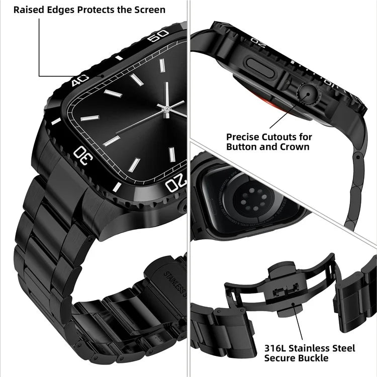 For Apple Watch SE (2023) / SE (2022) / SE / Series 6 5 4 44mm Integrated Stainless Steel Strap with Protective Case
