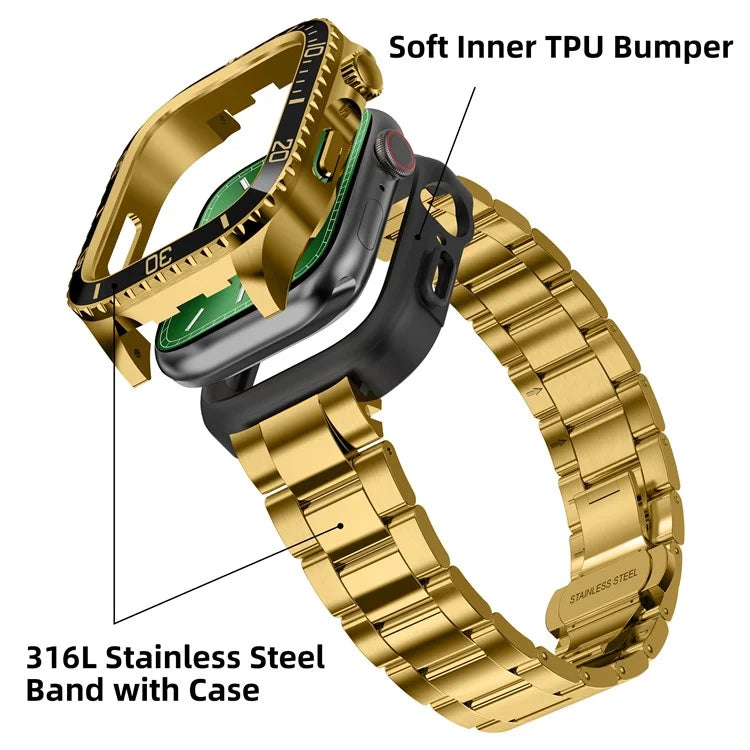 For Apple Watch SE (2023) / SE (2022) / SE / Series 6 5 4 44mm Integrated Stainless Steel Strap with Protective Case