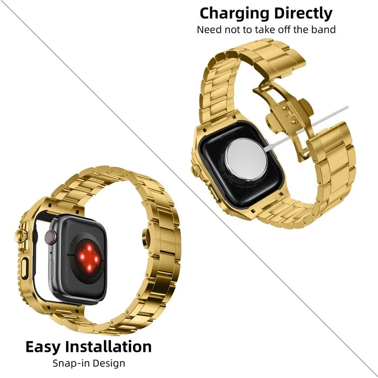 For Apple Watch SE (2023) / SE (2022) / SE / Series 6 5 4 44mm Integrated Stainless Steel Strap with Protective Case