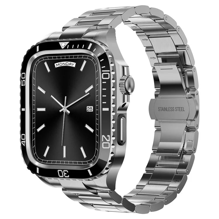 For Apple Watch SE (2023) / SE (2022) / SE / Series 6 5 4 44mm Integrated Stainless Steel Strap with Protective Case