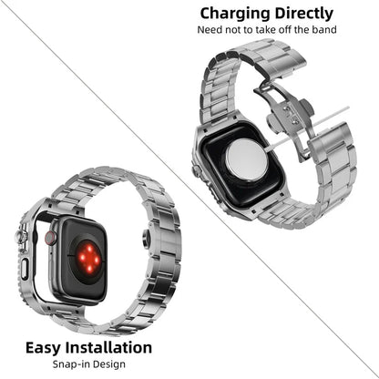 For Apple Watch SE (2023) / SE (2022) / SE / Series 6 5 4 44mm Integrated Stainless Steel Strap with Protective Case