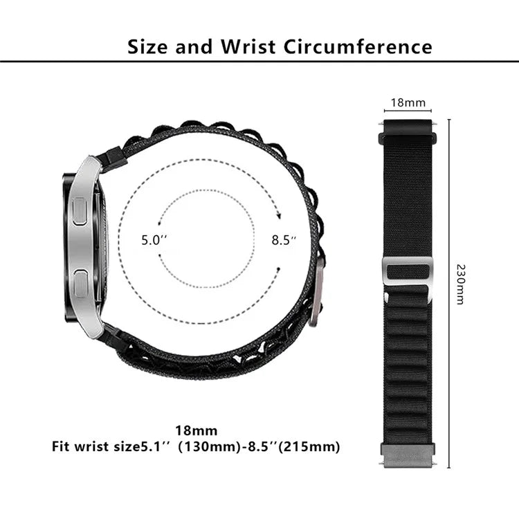 KALEBOL KLB-GSNL-001 For Huawei Watch GT 4 41mm / Garmin Venu 3S 18mm Watch Strap Adjustable Nylon Loop Band