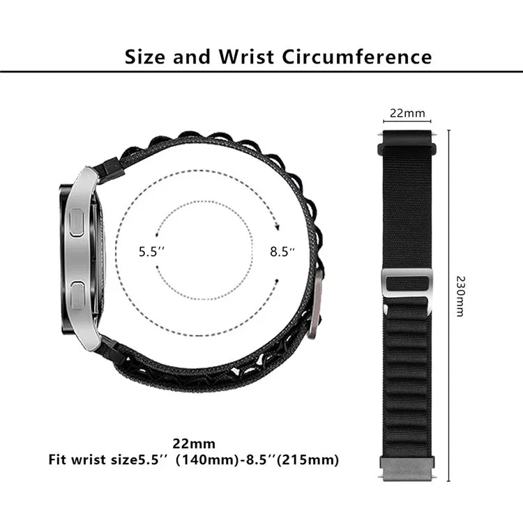 KALEBOL KLB-GSNL-001 For Samsung Galaxy Watch3 45mm / Huawei Watch GT4 46mm Watch Strap 22mm Nylon Wristband