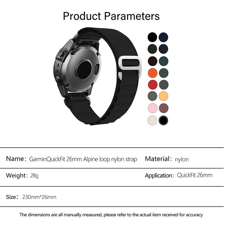 KALEBOL KLB-GSNL-001 for Garmin Fenix 7X / 7X Pro Watch Band Loop Nylon 26mm Sport Strap
