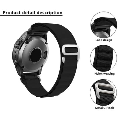 KALEBOL KLB-GSNL-001 for Garmin Fenix 7X / 7X Pro Watch Band Loop Nylon 26mm Sport Strap