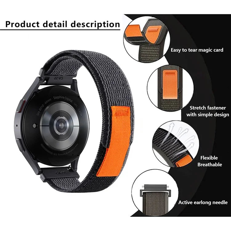KALEBOL KLB-YJNLHH-001 For Samsung Galaxy Watch6 / Watch6 Classic Nylon Straps 20mm Watch Band Loop Fastener