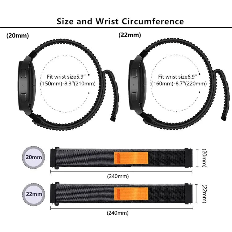 KALEBOL KLB-YJNLHH-001 For Samsung Galaxy Watch6 / Watch6 Classic Nylon Straps 20mm Watch Band Loop Fastener