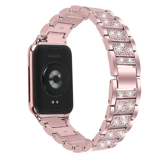 Zinc Alloy Watch Strap for Xiaomi Redmi Watch 4 S-Shape Texture Rhinestone Decor Bracelet