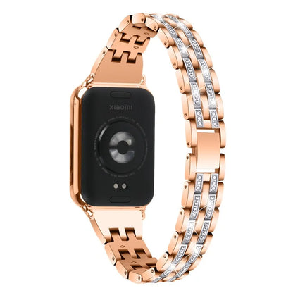 Metal Watch Strap for Xiaomi Redmi Watch 4 Bling Rhinestone Decor Bracelet Band+Silver