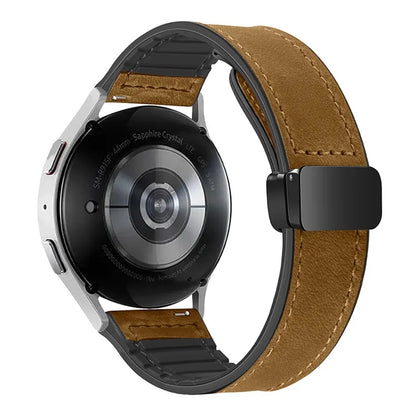 For Samsung Galaxy Gear S3 Classic / Huawei Watch GT 4 46mm Magnetic Genuine Cow Leather Watch Strap, 22mm