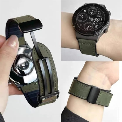 For Samsung Galaxy Gear S3 Classic / Huawei Watch GT 4 46mm Magnetic Genuine Cow Leather Watch Strap, 22mm