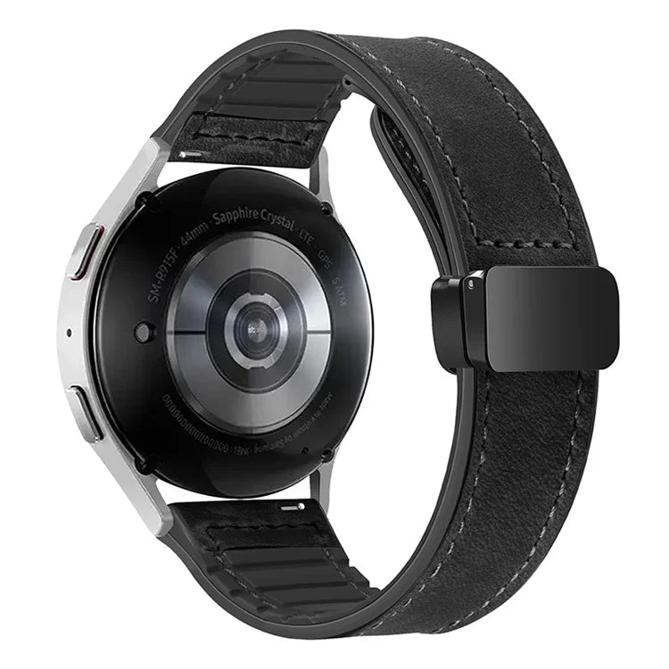 For Samsung Galaxy Gear S3 Classic / Huawei Watch GT 4 46mm Magnetic Genuine Cow Leather Watch Strap, 22mm