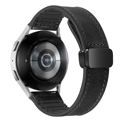 For Samsung Galaxy Gear S3 Classic / Huawei Watch GT 4 46mm Magnetic Genuine Cow Leather Watch Strap, 22mm