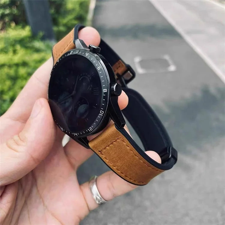 For Samsung Galaxy Gear S3 Classic / Huawei Watch GT 4 46mm Magnetic Genuine Cow Leather Watch Strap, 22mm