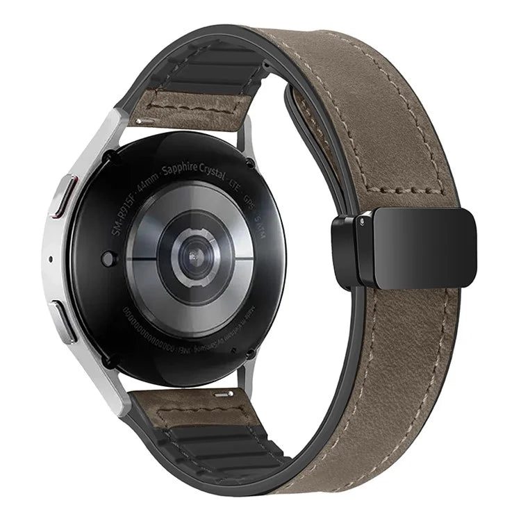 For Samsung Galaxy Gear S3 Classic / Huawei Watch GT 4 46mm Magnetic Genuine Cow Leather Watch Strap, 22mm