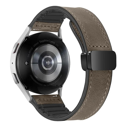 For Samsung Galaxy Gear S3 Classic / Huawei Watch GT 4 46mm Magnetic Genuine Cow Leather Watch Strap, 22mm