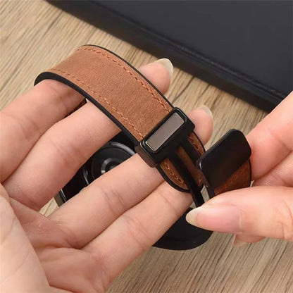 For Samsung Galaxy Gear S3 Classic / Huawei Watch GT 4 46mm Magnetic Genuine Cow Leather Watch Strap, 22mm