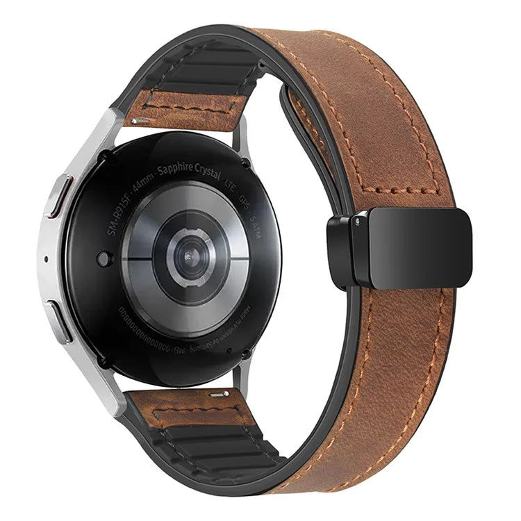 For Samsung Galaxy Gear S3 Classic / Huawei Watch GT 4 46mm Magnetic Genuine Cow Leather Watch Strap, 22mm