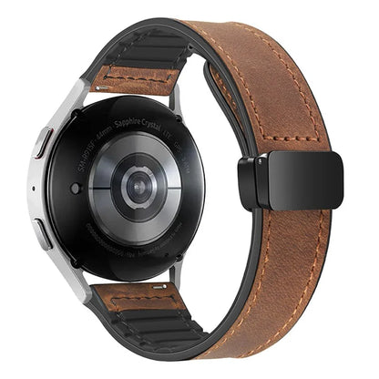 For Samsung Gear Sport / Huawei Watch GT 3 42mm Magnetic Genuine Cow Leather Watch Band, 20mm